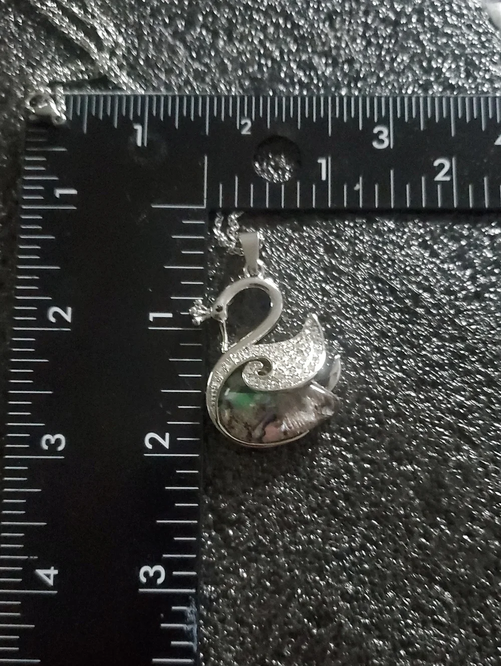 Abalone Shell Crystal Swan Queen Pendant Necklace in Polished Stainless Steel